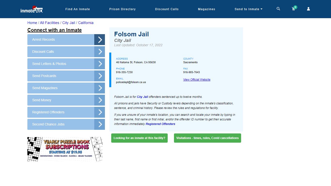 Folsom Jail | Inmate Locator