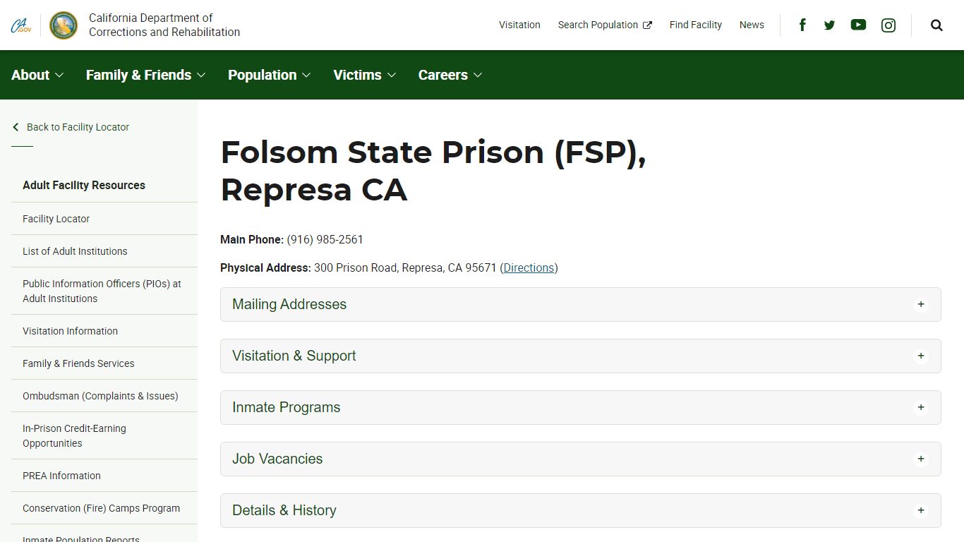 Folsom State Prison (FSP), Represa CA - CDCR